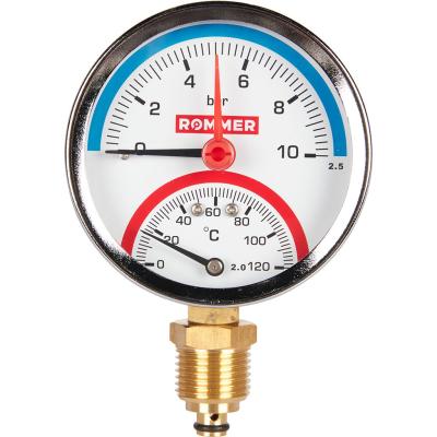 ROMMER Термоманометр радиальный 80 мм 120 град. в комплекте с авт. запор. клапаном 1/2 0-10 бар