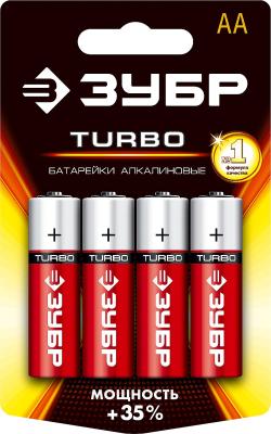ЗУБР TURBO, АА, 1.5 В, алкалиновая батарейка (59213-4C)