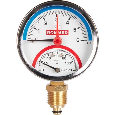 ROMMER Термоманометр радиальный 80 мм 120 град. в комплекте с авт. запор. клапаном 1/2 0-6 бар