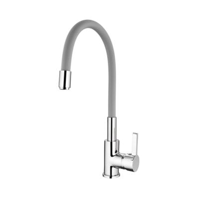 4898-9 Смеситель кухня LEDEME d-35 с силиконовым изливом (серый+хром) МАКСИ