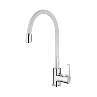 Смеситель для кухни LEDEME одноруч. (4898-3) с гибким изливом силикон белый, латунь