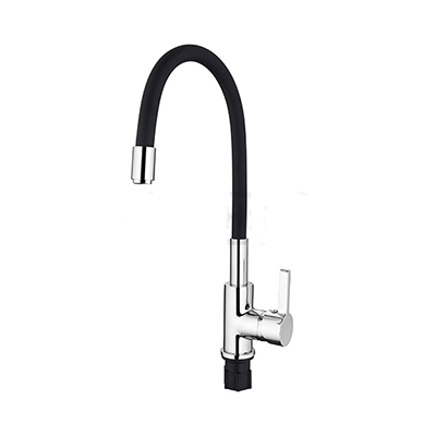 4898-2 Смеситель кухня LEDEME d-35 с силиконовым изливом (черный+хром) МАКСИ