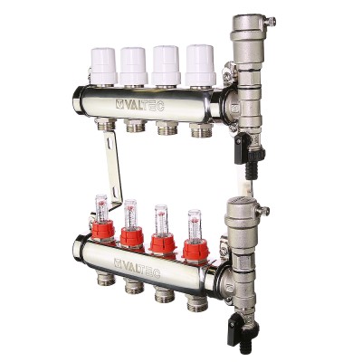 Коллекторная группа НЕРЖ со встр. расх. в сборе, 1"х7 вых. Евроконус 3/4".