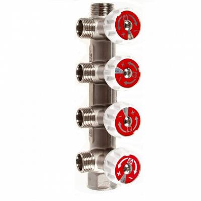 Коллектор с регул. вентилями, 1"х4 вых. Евроконус 3/4" (на подающий трубопровод)